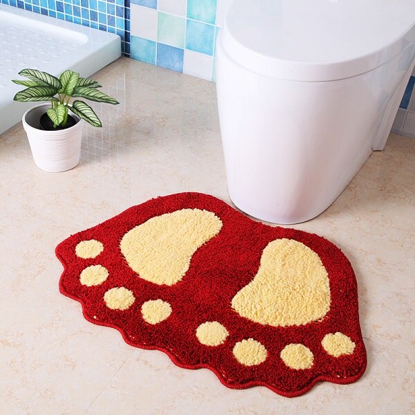 Microfiber Mini Matten Voet Print Badmatten Antislip Badkamer Tapijt Mat Wc Badmat Bad Pad Tapijten Badkamer levert Tapijten: Red