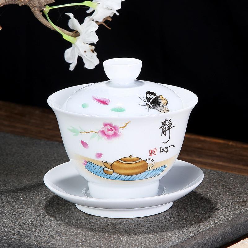 Chinese Tradition Gai Wan Tea Set Bone China Tea Sets Gaiwan Tea Porcelain Pot Set For Travel Ceramic Beautiful And Easy Kettle: 8