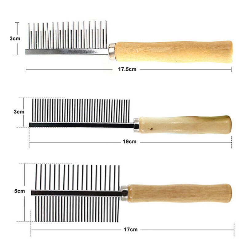 Green-peine de doble cara de acero inoxidable con mango de madera, herramienta para desenredar el pelo de perros y gatos, productos de aseo