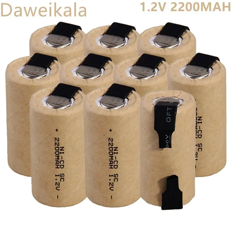Batería recargable SC de 1,2 V, célula de NI-CD Sub C de 1,2 V y 2200mAh con pestañas de soldadura para taladro eléctrico, destornillador, baterías DIY