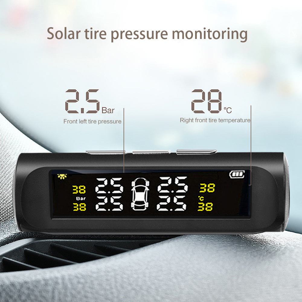 Bandenspanningscontrolesysteem, USB & Solar Charge RV TPMS met 6 Externe TPMS-sensoren (0-8,5 Bar) & 6 Alarmmodi, Realtime Lcd-scherm Bandenspanningscontrolesysteem voor Auto, Camper, Vrachtwagen