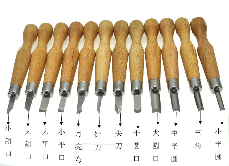 12- stykke udskæring kniv håndlavet træ udskæring kniv / gravering værktøj / værktøj kniv diy udskæring sæt: Boks  of 12