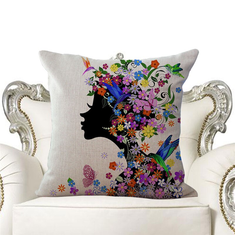 Cotton Linen pillow case cushions without insert digital printing flower fairy bike butterfly