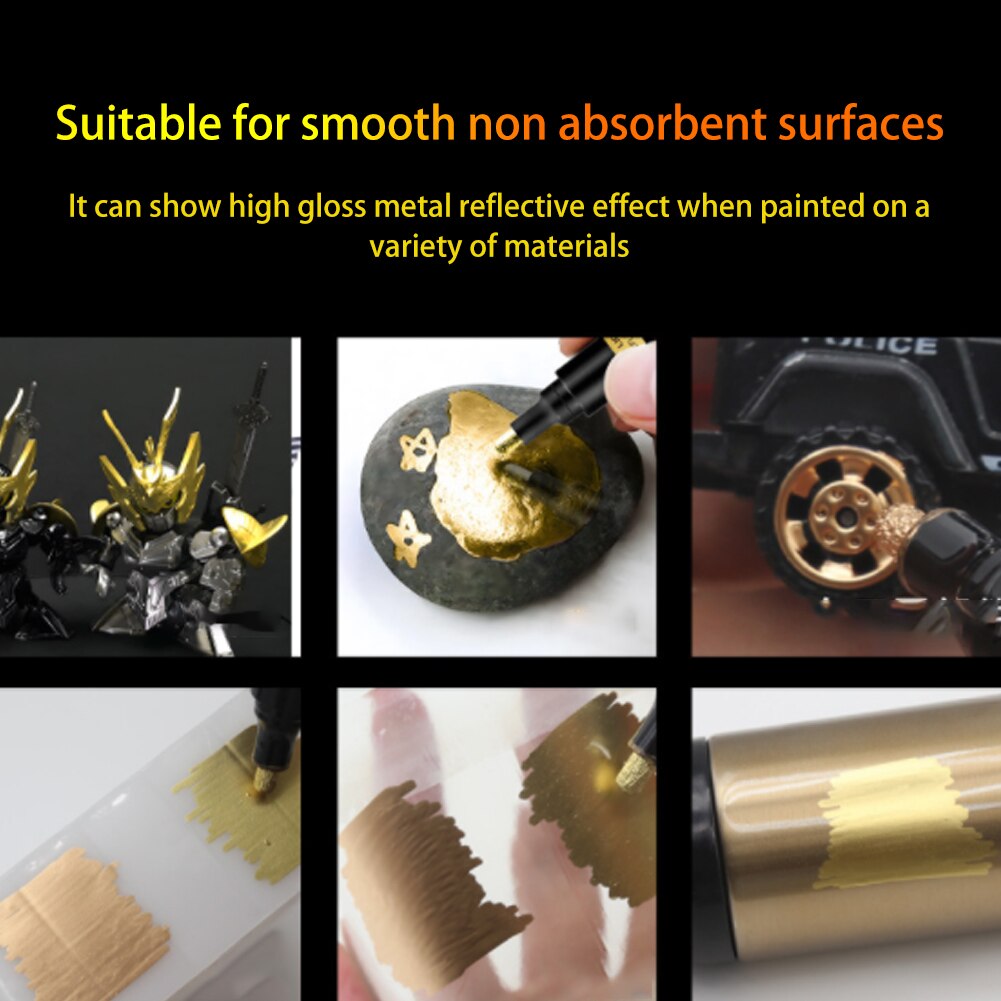 Reflective Paint Pen Silver Gold Copper Permanent Marker Pen Waterproof Ink Crude Nib Mirror Metal Effect Paint Craftwork Pens