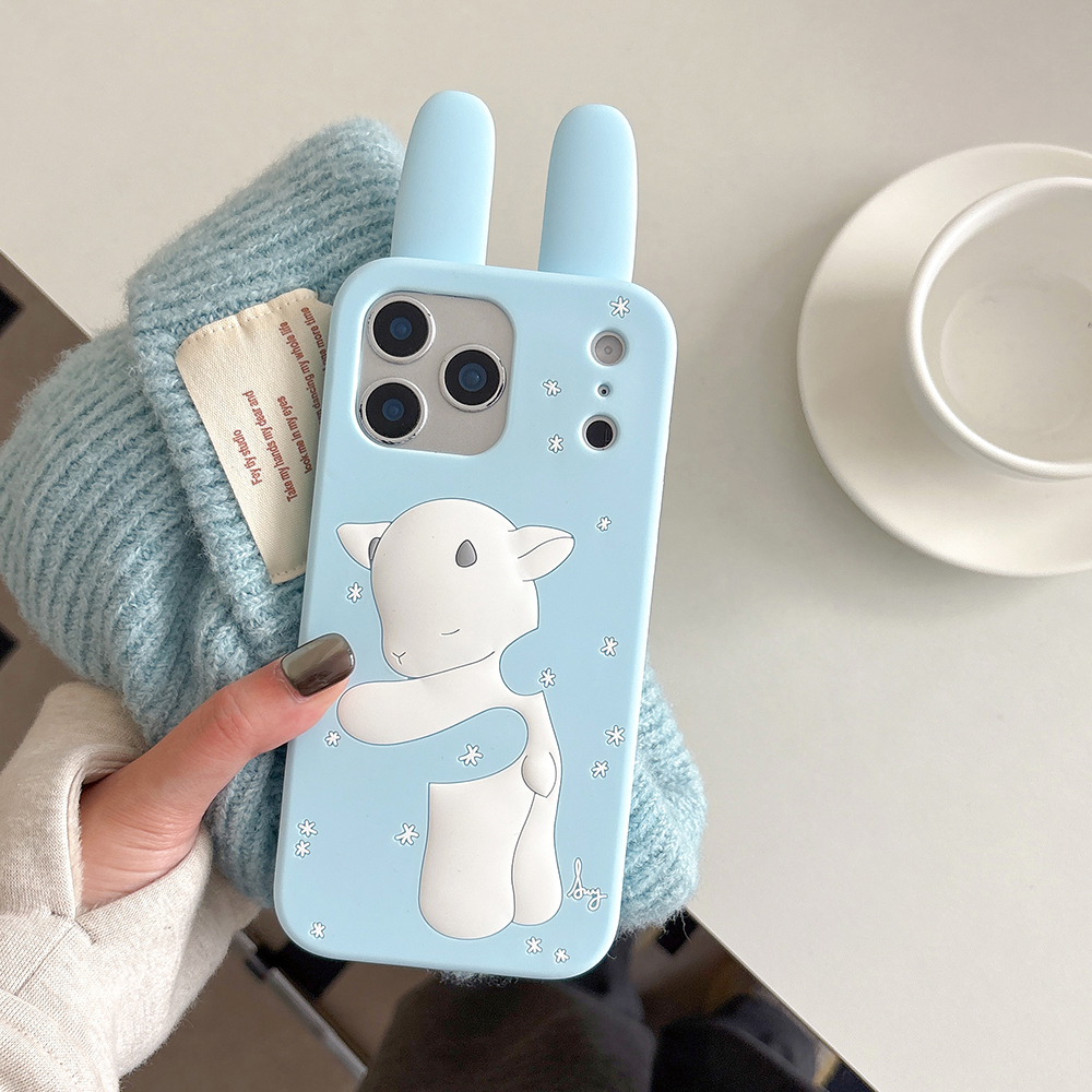 Cute 3D Cartoon Rabbit & Sheep Soft Silicone Phone Case For iPhone 17 16 15 14 13 Pro Max Shockproof Japanese Anime Back Cover