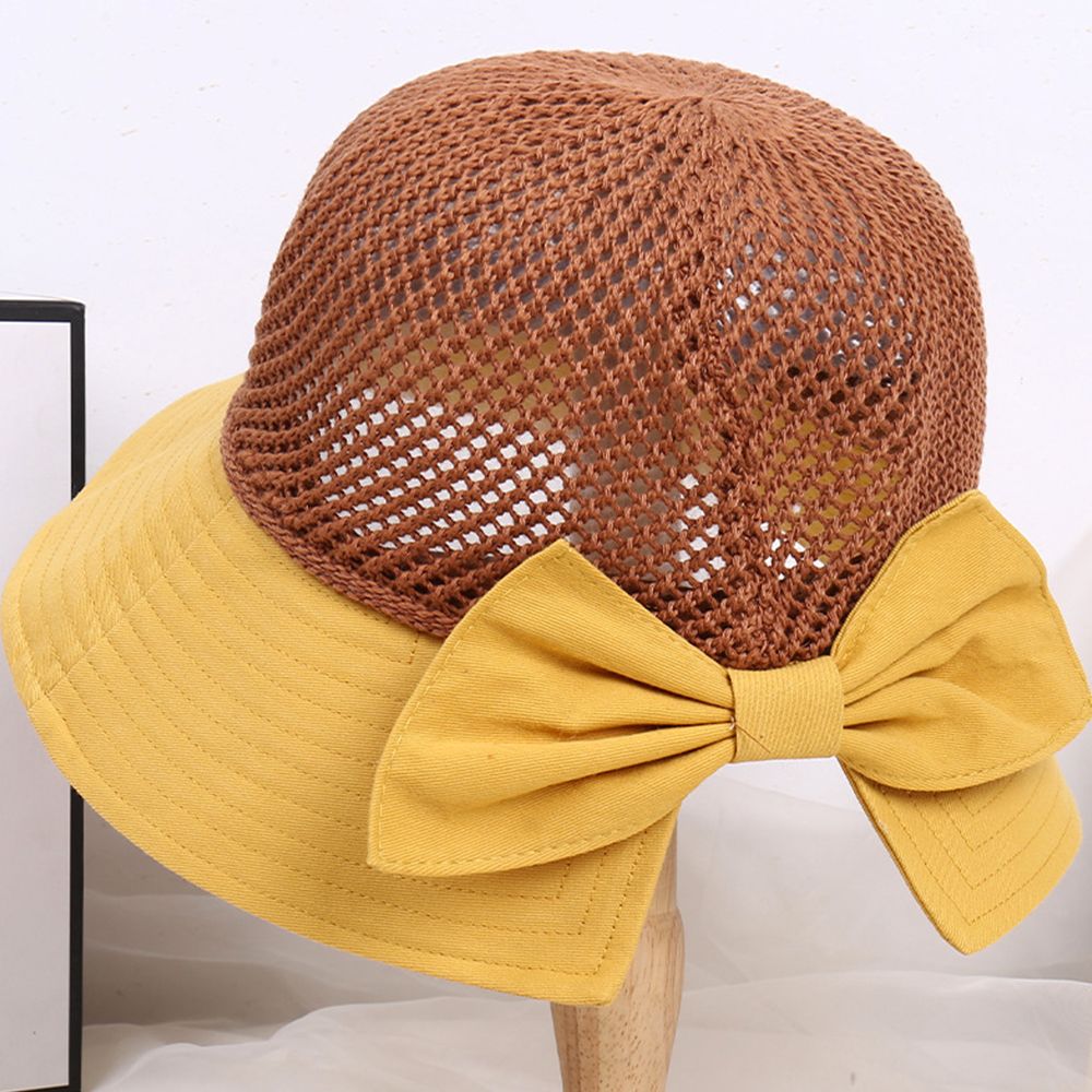 Cappello da spiaggia pieghevole portatile 2021 nuovo cappello da sole a tesa larga Bowknot visiera Casual estiva con cappuccio in paglia per cappello da donna con secchiello: yellow(56cm-58cm)