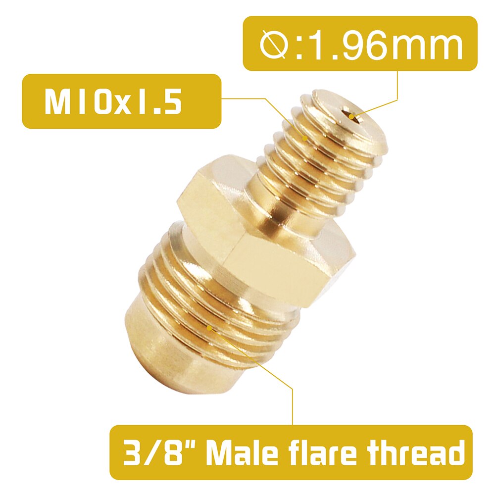 Earth Star Brass Propane Gas Jet Nozzle Sprayer 1.96mm Orifice with 3/8" Male Flare and M10x1.5mm Thread for Burner Inlet