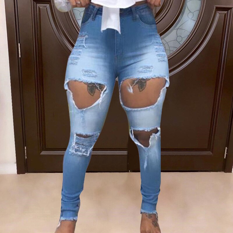 Pantalones vaqueros rasgados para mujer, pitillos ajustados, ropa de calle, atuendo, otoño
