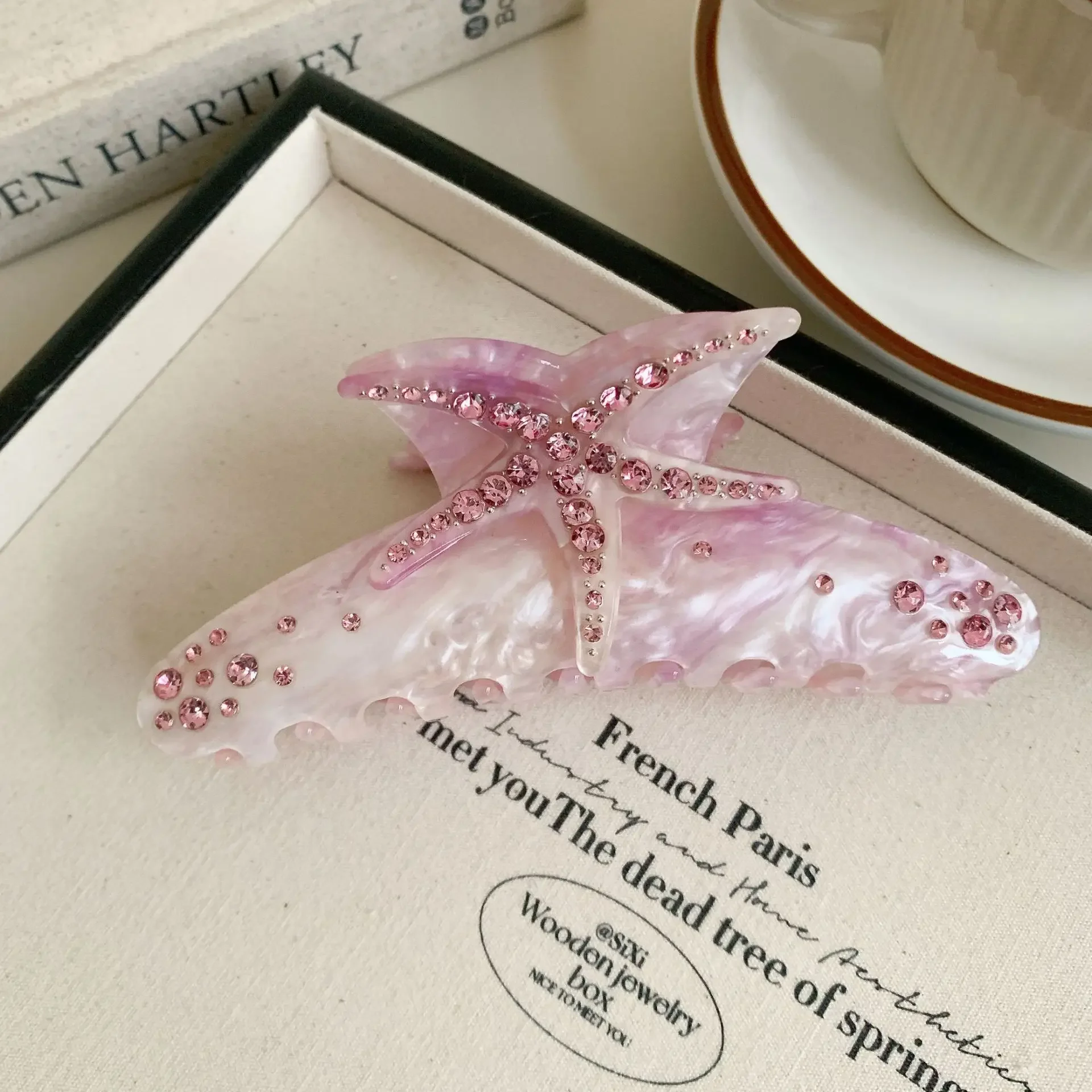 YHJ-garra para el pelo de estrella de mar para mujer, pinza para el pelo de acetato con diamantes de imitación, joyería de vacaciones, pinzas para el pelo, accesorios para el cabello: Gris