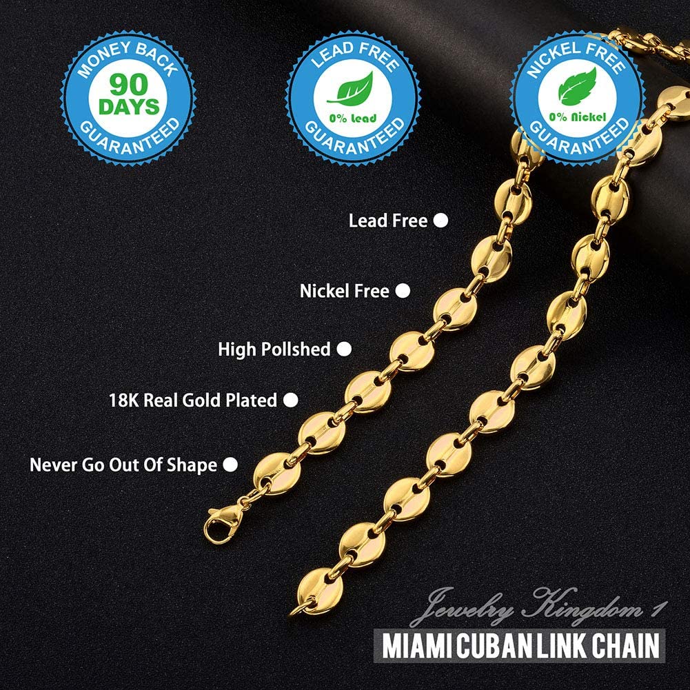 Roestvrijstalen Koffieboon Ketting Sieraden Curb Ketting Voor Mannen Vrouwen 8Mm 10Mm 18Inches 24inches 30Inches Usenset