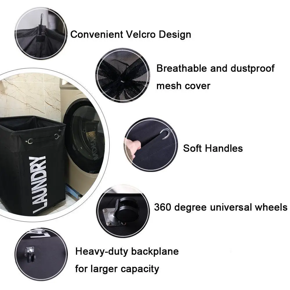 Rolling Laundry Hamper with wheels Waterproof and Collapsible Laundry Baskets For Clothes Toys Clothes Basket with Mesh Cover