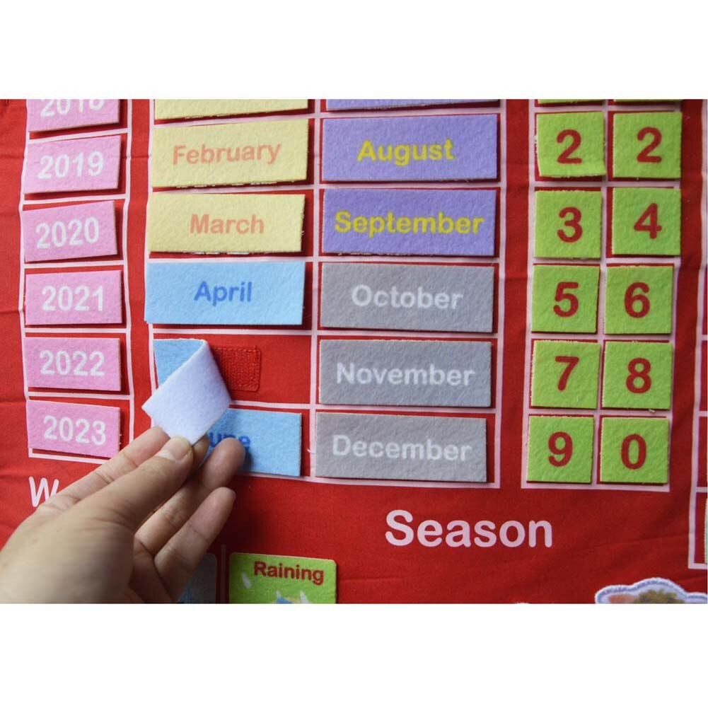 Kindergarten Infant Teaching Educational Toy Cloth Learning English Letter Weather Date Season Teach Tool Calendar Hanging Bag