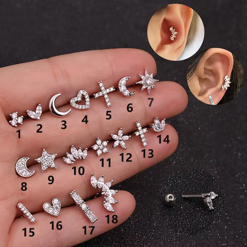 1Piece Gold Color Helix Piercing Stud Earring Women Conch Flat Ear Lobe Piercings Cartilage Tragus Stainless Steel Body Jewelry