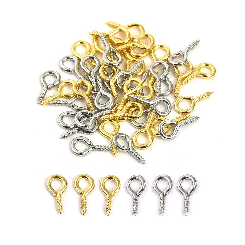 100 unids/lote de Mini alfileres de ojo de 4x8mm, ganchos de tornillo, Conector de cierre roscado para colgante, accesorios de fabricación de joyería DIY, 5 colores: silver- gold