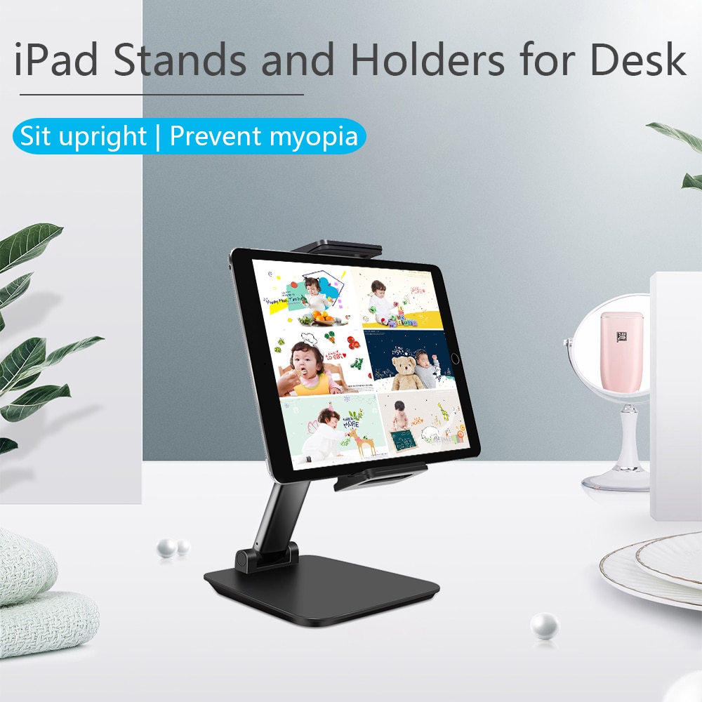 Adjustable Aluminum Desktop Tablet Phone Holder Stand Table Foldable Extend Support Desk Cell Phone Mount with Clip For iPad