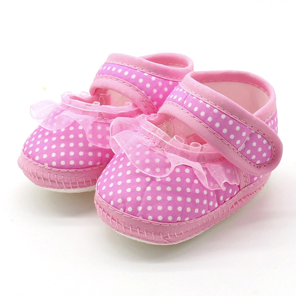 Newborn Infant Baby Dot Lace Girls Soft Sole Prewalker Warm Casual Flats Shoes First Walker Baby Girl Kids Soft Rubber Sole#45