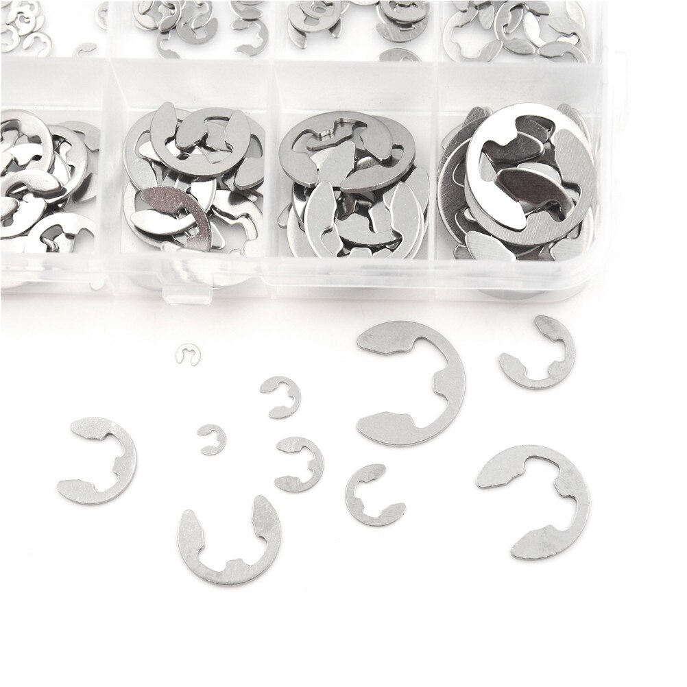 200 PCS 304 Stainless Steel Stainless Steel E Clip washer Assortment Kit Circlip retaining ring for shaft fastener M1.5~M10