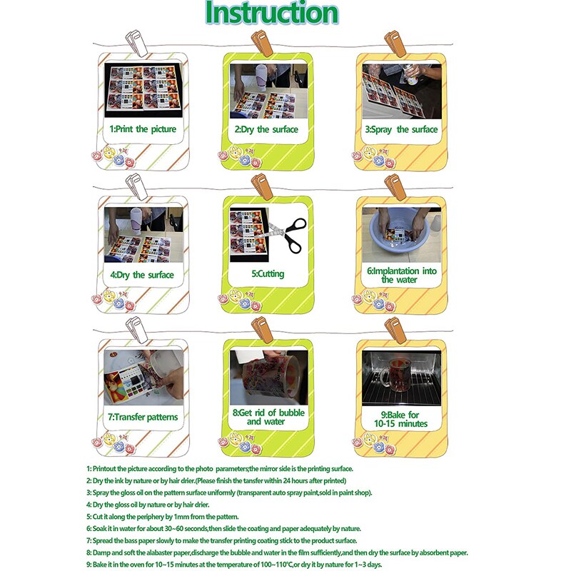 20 Sheets A4 White Color Inkjet Water Slide Decal Tranfer Paper DIY Sheets White High Resolution DIY Cup