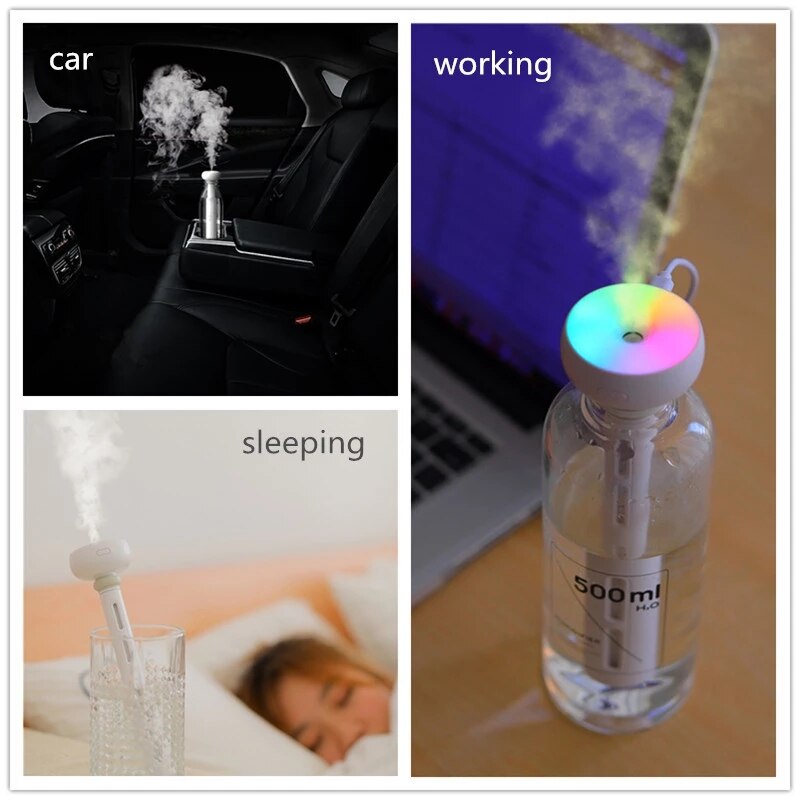 KBAYBO Mini USB Air Humidifier with Neon Light for Home Office Portable Essential Aroma Oil Diffuser Car Mist Maker Ultrasonic