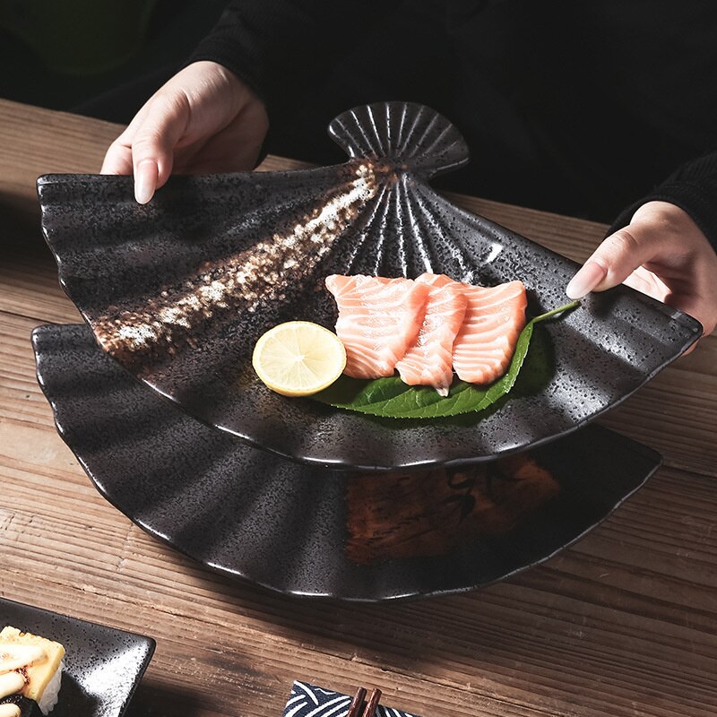 Neuheit Japanischen Sector Platte Steak Westlichen Lebensmittel Platte Keramik Platte Haushalt Porzellan Platte Geschirr Schüsseln Und Platten