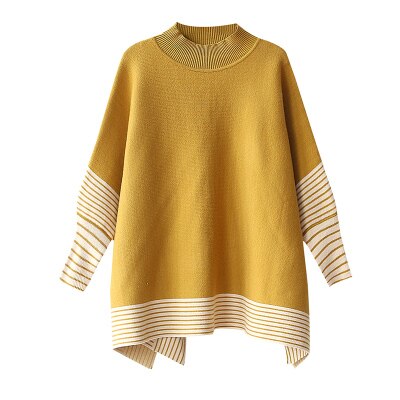 Kvinner vårsvart poncho julegenser med rund hals genser kappe batwing gensere dame cape coat: Gul