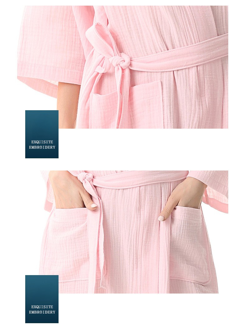 Effen kleur dunne badjas katoen dubbellaags gewassen gaas heren en dames Yukata kimono stijl dames nachtjapon
