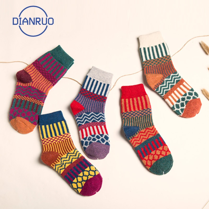 Dianruo winter thermische wollen sokken hoge buisverdikking warme zachte konijnenwol diverse kleuren dames  r220