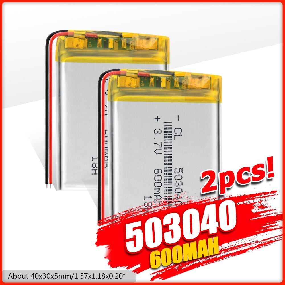 3.7V 600mAh 503040 Battery Cell li-ion Lipo cells Lithium Li-Po Polymer Battery For GPS MP3 MP4 Cosmetic Instrument: 2 Pcs
