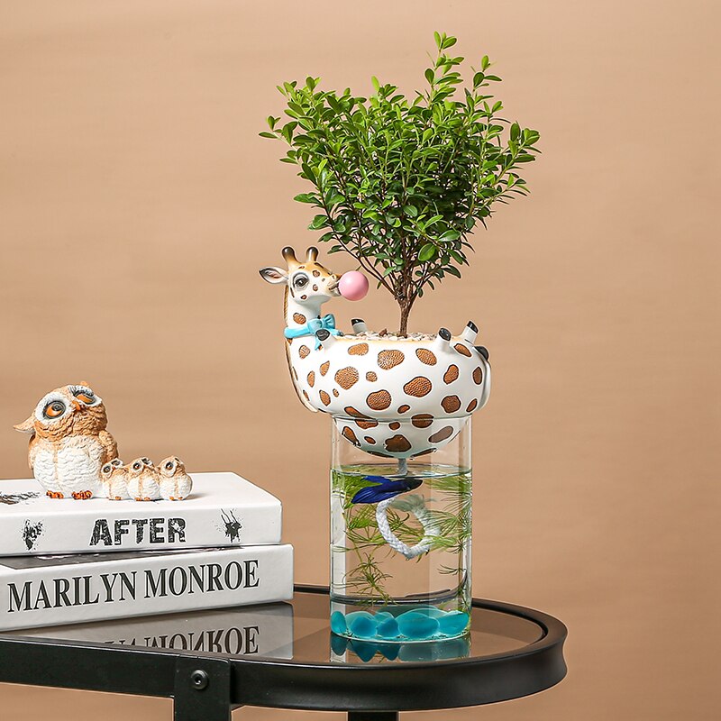 Harpiks dyrehoved vase med akvarium boble naturlig kaktus sukkulente planter urtepotter dekoration zebra giraf håndværk