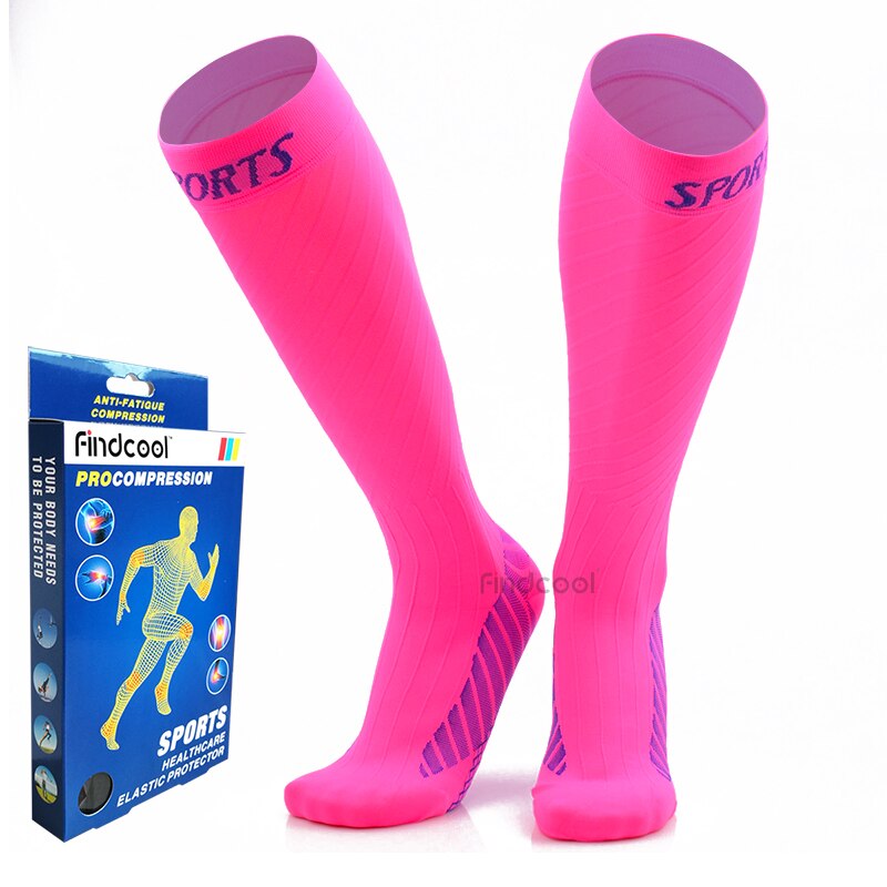 Findcool Running Marathon Socks Compression Stockings Men Women Outdoor Cycling Sports Socks: Rose Pink / XXL(EUR 42-44)