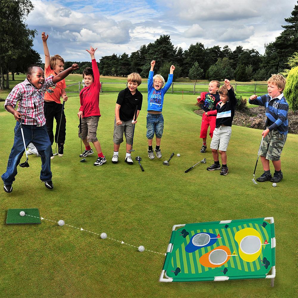 Barn vuxen bakgård golf cornhole spel golf övning nät träning stöd för inomhus utomhus spela putt mål golf cornhole spel