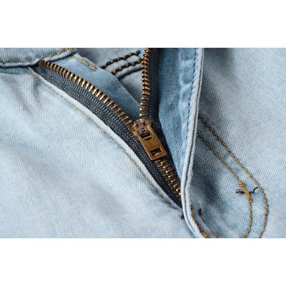 Män snygga slitna jeans byxor biker smal smal rak sliten denim byxor märke skinny jeans herrkläder