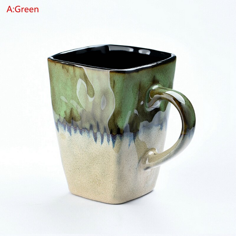 Retro Personality Square Cup Ceramic Cup Large Capacity Mug With Spoon Coffee Cup Household Couple Cup Cups And Mugs