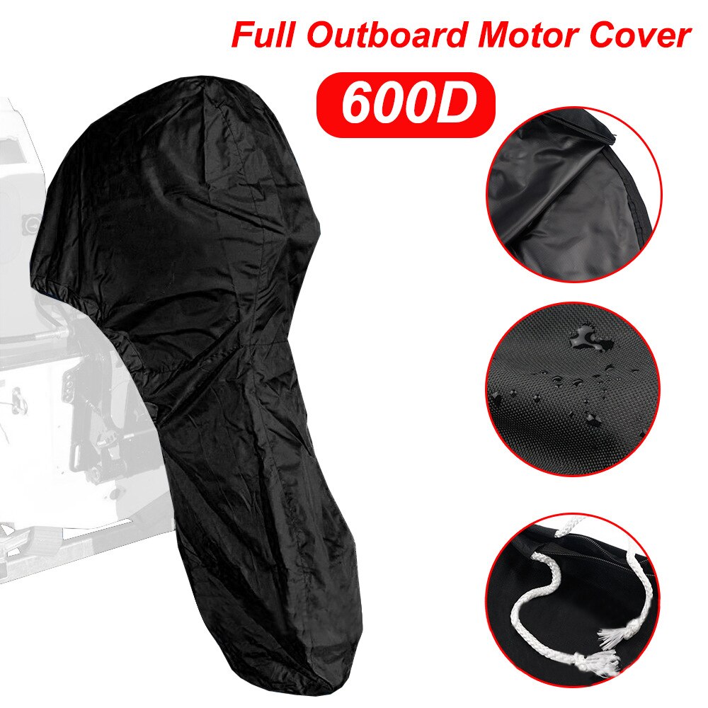 Housse imperméable 600D Oxford tissu pour bateau | Couverture complète pour moteur de hors-bord 6-225HP, noire