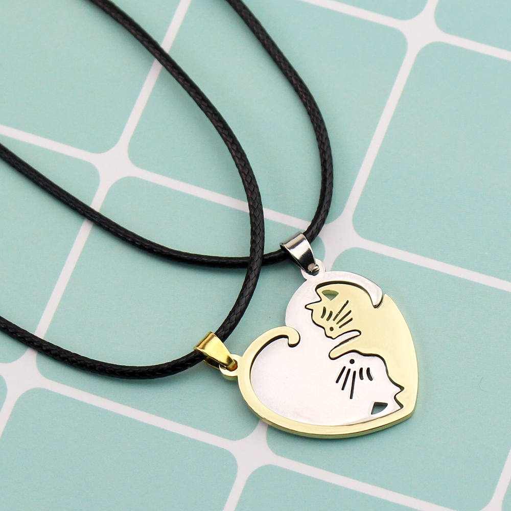 1 Pair Creativity Cute Stainless Steel Cartoon Cat Keychain Couple Animal Matching Key Ring Pendants Valentine Friendship: Beige