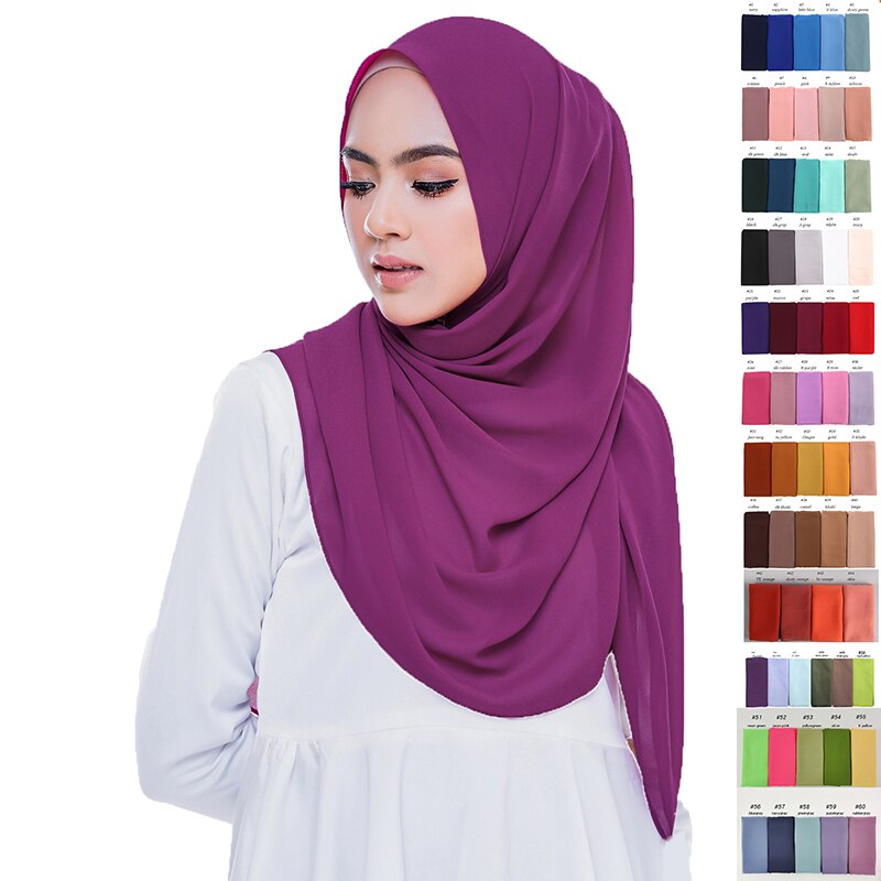 10 kpl/erä sifonkihuivi, kaksipuoleiset hijab-muslimihuivit, 47 väriä , 180*75cm