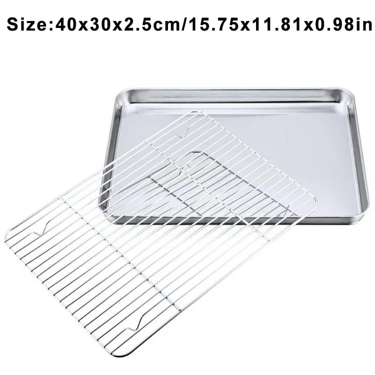 Bandeja para hornear galletas con parrilla Rectangular de acero inoxidable con rejilla de enfriamiento extraíble, utensilio de cocina, bandeja antiadherente adecuada para horno: Caqui oscuro