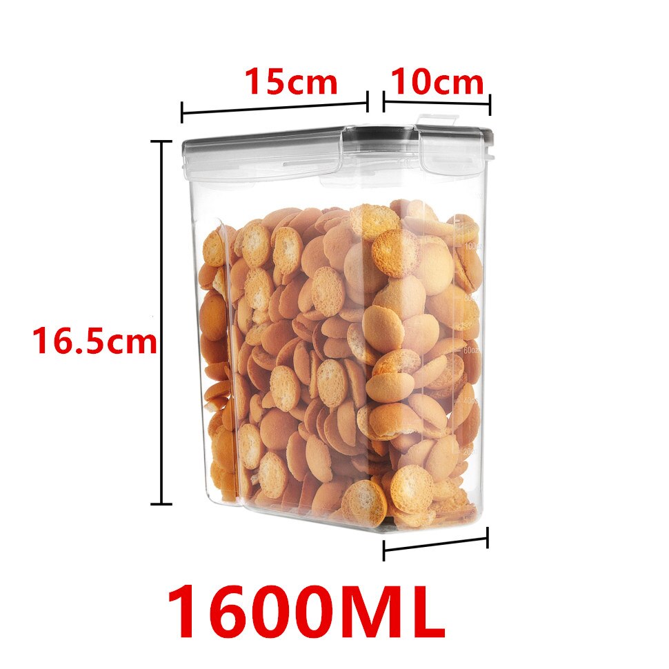Food Kitchen Storage Box Plastic Canisters with Durable Lids for Cereal Flour Sugar Transparent Sealed Plastic Clear Cans: 1600ml