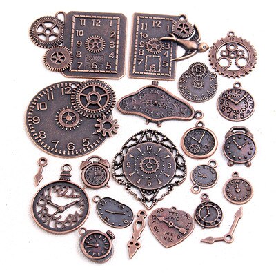 10 Uds. De colgante Vintage de Metal, aleación de Zinc, dos relojes mezclados, abalorios de reloj Steampunk para fabricación de joyas Diy: Antique Copper