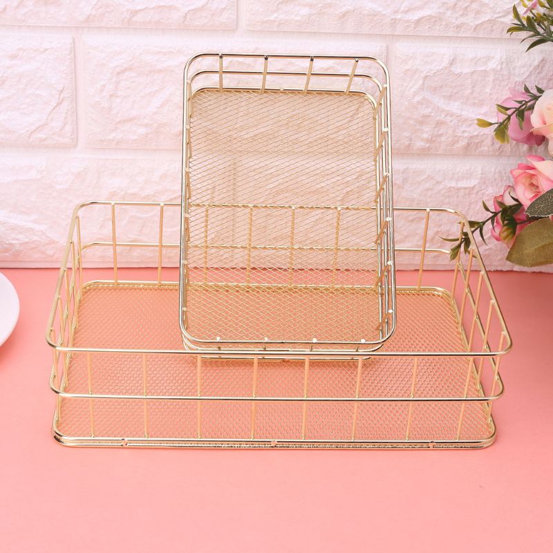 Modern Metal Storage Basket Wire Mesh Crate Container Kitchen Office Bathroom Shelves Makeup Desk Organizer