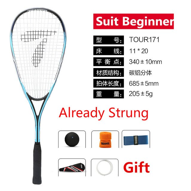 Squash Racket With String Ball Full Carbon Suit Adult Beginner Men Women With Racket Bag Competition Training -40: 171