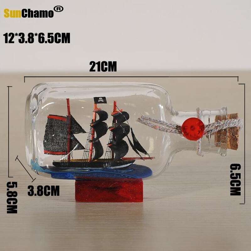 Mini barco pirata de navegación para decoración del hogar, botella pequeña de corcho de madera, vidrio, abalorio, frasco de deseos, de San Valentín