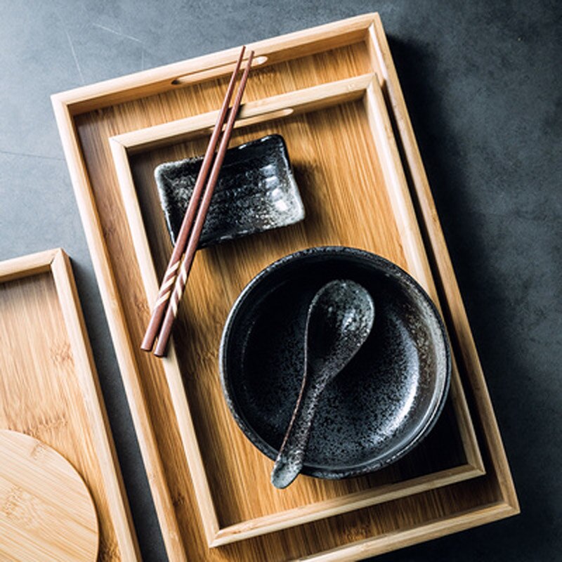 FANCITY Japanese style rectangular bamboo tray household bamboo wooden tea cup tray wooden tray wood tray fruit tray tea tray