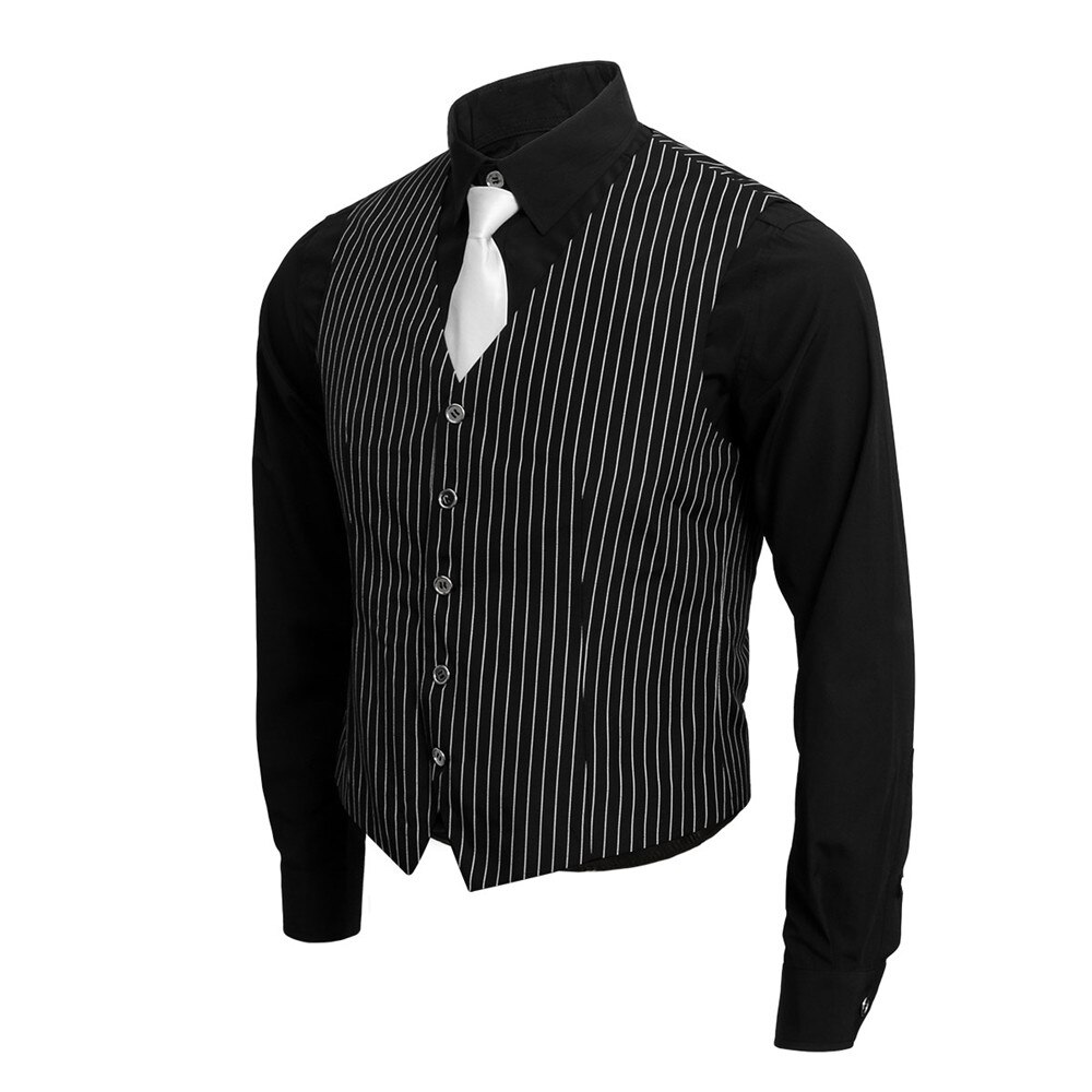 Camiseta de gángster para hombre, chaleco con corbata y cuello de pico, traje de rayas verticales, chaleco ajustado para negocios de boda, primavera
