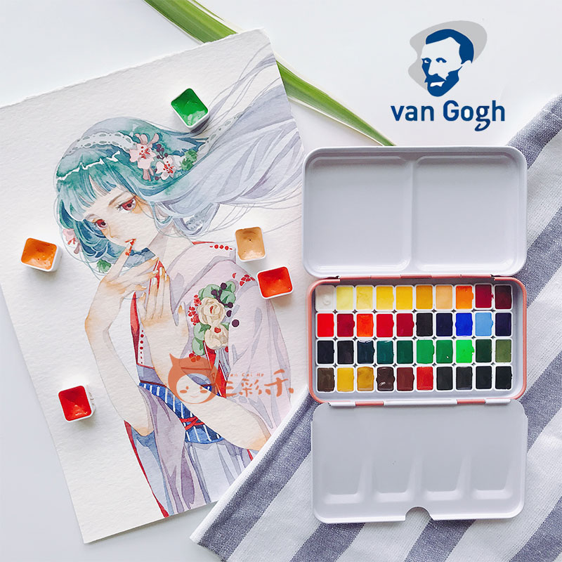 Van Gogh Waterolor 40 Kleuren Art Handgemaakte Schilderij Set Reizen Nail Aquarel Met Acuarelas Blikken Doos Voor Verf Art Supplies