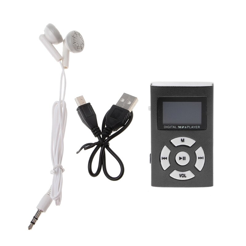 USB Mini MP3 Spieler LCD Bildschirm Unterstützung 32GB Mikro SD TF Karte glatt stilvolle Sport kompakt Mit Kopfhörer: Schwarz