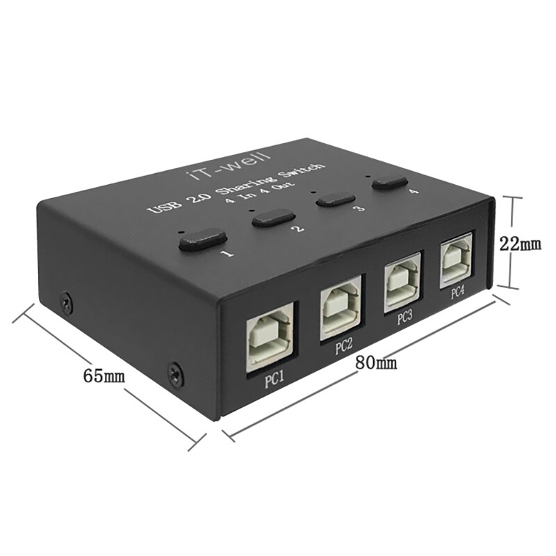 IT-Well USB Printer Sharing Device, 4-Port Manual Switcher, 4 Input and 4 Output Drag Multiple USB Device Sharing Converter