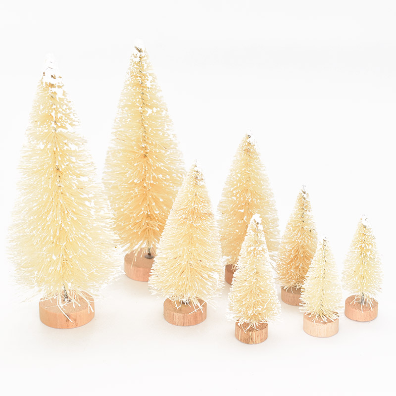 8Pcs DIY Christmas Tree Ornaments Sisal Silk Mini Pine Tree Christmas Decoration For Home Navidad Xmas Year Decor Kids: beige