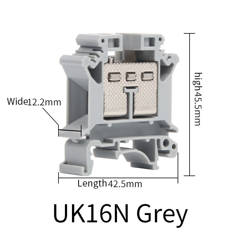 10Pcs Multi-Color Screw Feed-through Plug 2-Connductor Wire Electrical Connector DIN Rail Terminal Block UK 2.5B: UK16N Grey