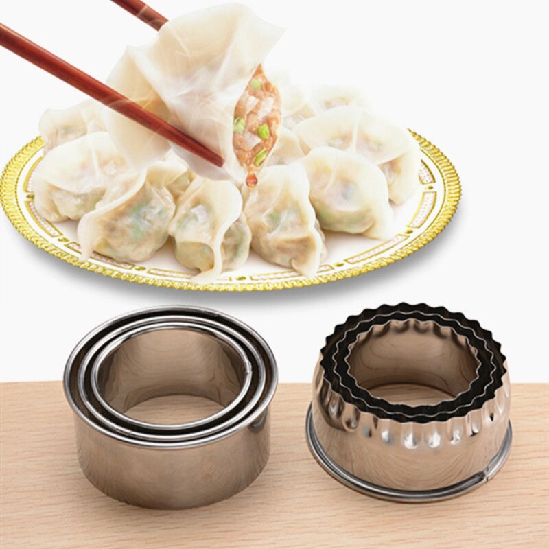 3 Pcs Dumplings Mold Koken Ronde Bloem Rvs Cake Koekjes Jiaozi Maker Apparaat Diy Chinese Voedsel Cutter Keuken Tool